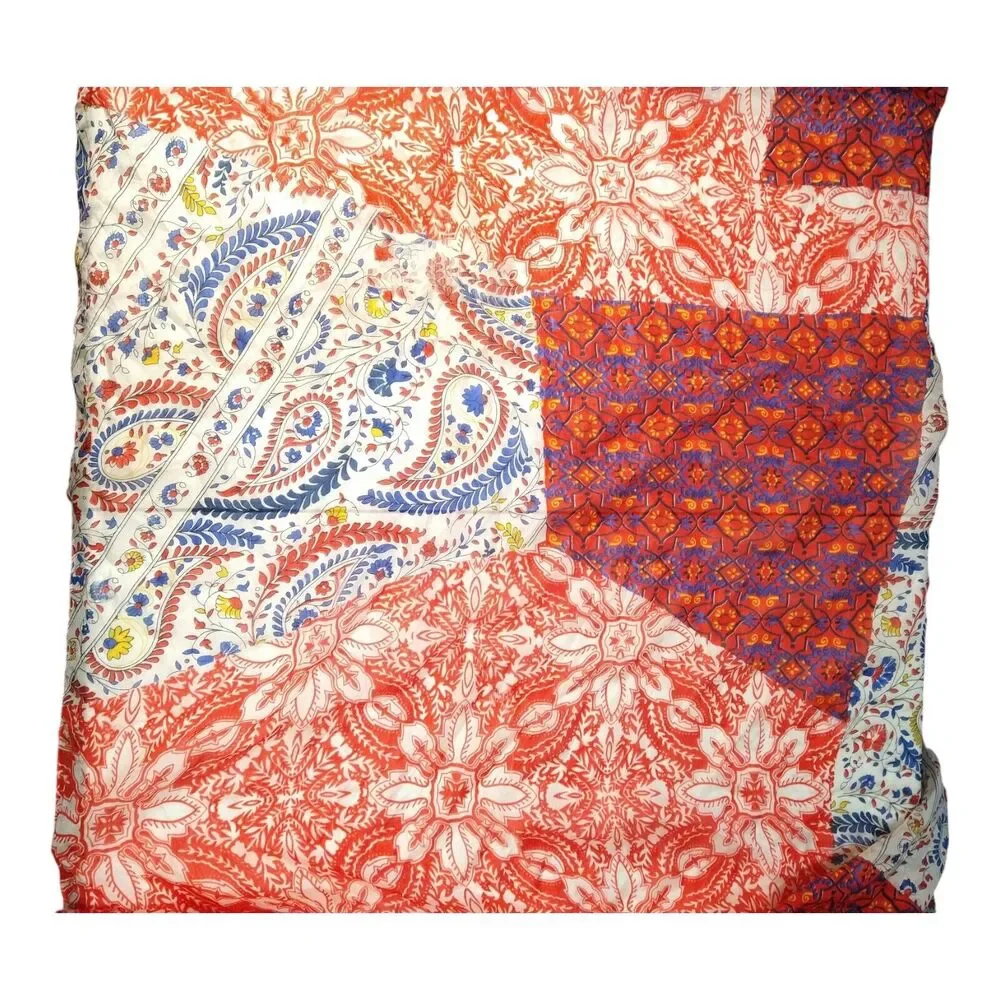 Vtg Paisley Floral Patchwork Rectangle Scarf Boho Hippie Multicolor Silk Satin